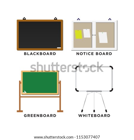 Set of blackboard, greenboard, whiteboard and notice board Royalty-Free Stock Photo #1153077407