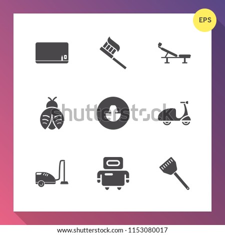 Modern, simple vector icon set on gradient background with kitchen, care, cycle, bike, profile, technology, bug, lady, brush, seat, board, blank, futuristic, health, domestic, avatar, school icons
