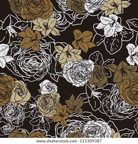 Vector seamless floral pattern with roses  floral pattern