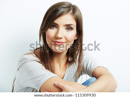 Young woman portrait Isolated on white.