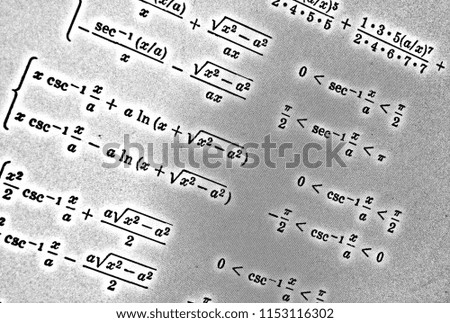 Large number of mathematical formulas on a white background HDR