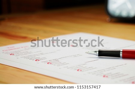 English multiple choice test on table Royalty-Free Stock Photo #1153157417