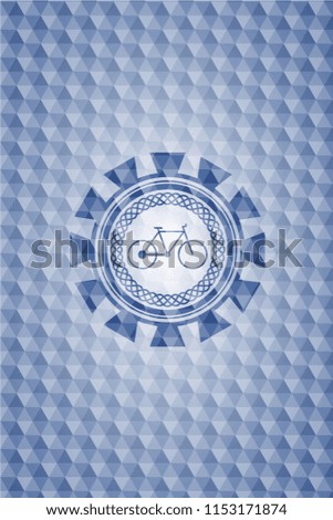 bike icon inside blue hexagon emblem.