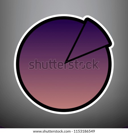 Finance graph sign. Vector. Violet gradient icon with black and white linear edges at gray background.