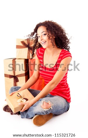 Beautiful african woman with presents