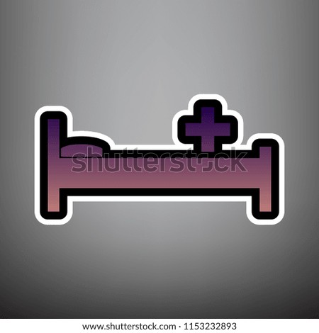 Hospital sign illustration. Vector. Violet gradient icon with black and white linear edges at gray background.