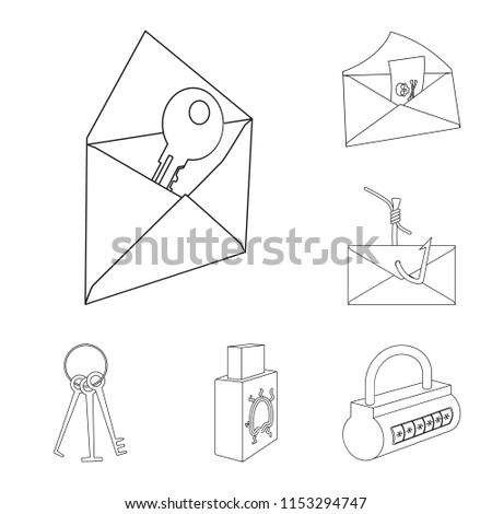 Hacker and hacking outline icons in set collection for design. Hacker and equipment vector symbol stock web illustration.