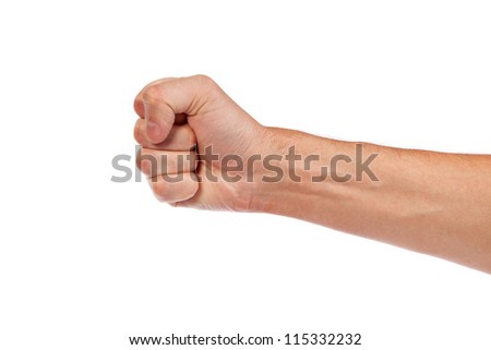 Hand with clenched a fist, isolated on a white background