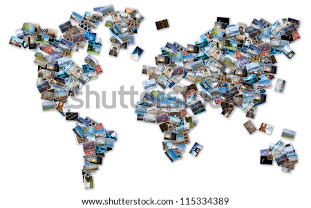World image made by stack of travel photos from the world.