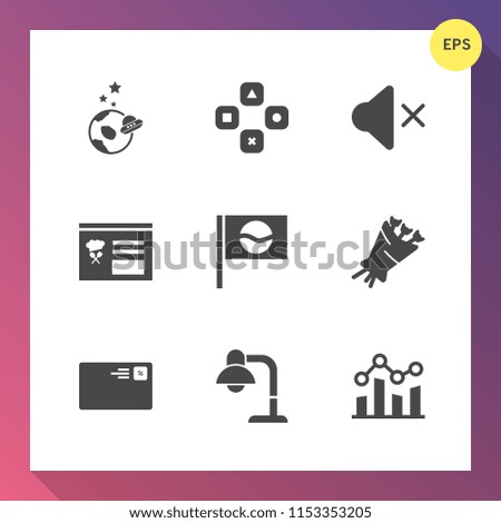Modern, simple vector icon set on gradient background with travel, video, science, asia, mute, audio, communication, sound, trend, internet, lamp, flower, shuttle, fun, menu, japanese, space icons