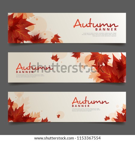 Set of Three Autumn/Fall Banner Template with Maroon Falling leaves 