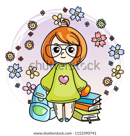 Cute girl ready to School. Raster illustration for books, prints, posters, cards.
