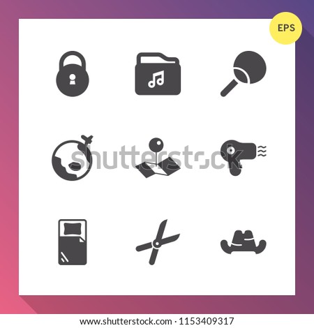 Modern, simple vector icon set on gradient background with fashion, sign, hat, format, lock, file, garden, bed, ping, tennis, location, pointer, flight, plane, ball, security, racket, pong, play icons