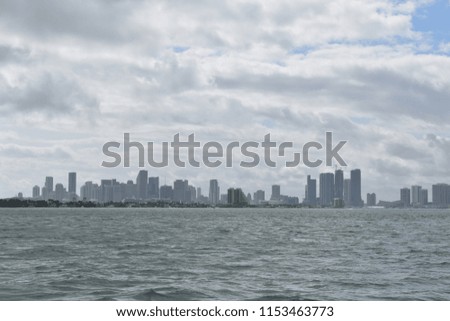 Miami skyline from the water at daylight 