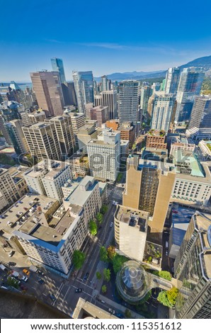 Panoramic view from above downtown of  Vancouver, Canada.