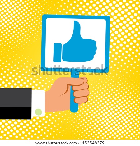 Cartoon vector illustration of  hand holding plate with thumb up!