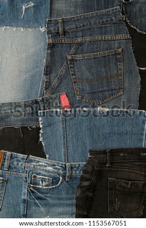 top view Heap of blue jeans, Jeans background