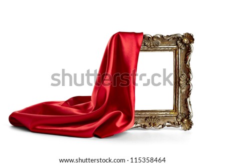close up of  a wooden frame covered with silk on white background with clipping path