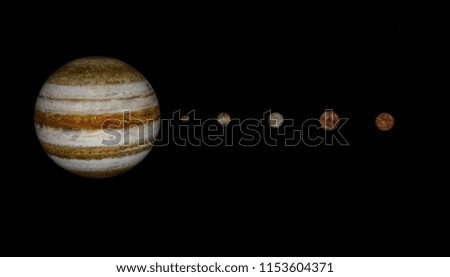 3d rendering of Jupiter planet and moons  on sky background