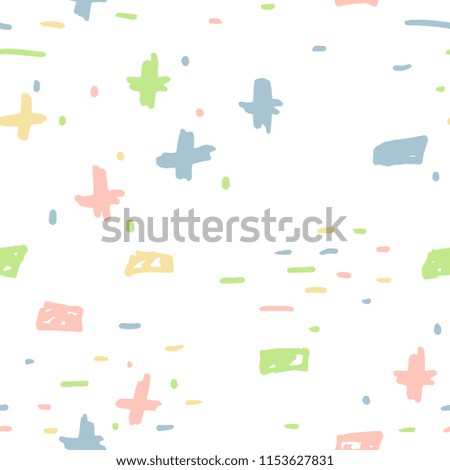 Vector illustration of hand drawn seamless pattern with crosses and rectangles.