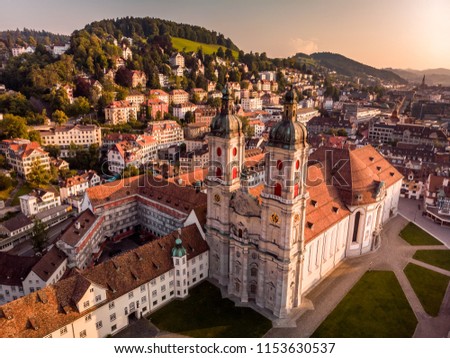 Beautiful Aerial View of St. Gallen Cityscape Skyline, Abbey Cathedral of Saint Gall in Switzerland Royalty-Free Stock Photo #1153630537