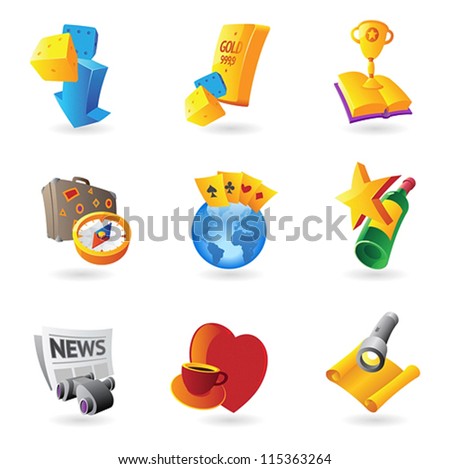 Icons for leisure, travel, sport and arts. Vector illustration.