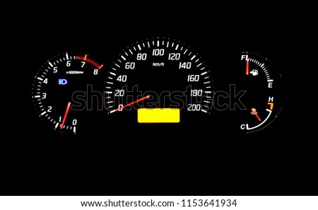 Modern car instrument dashboard panel or speedometer and full symbol at night Royalty-Free Stock Photo #1153641934