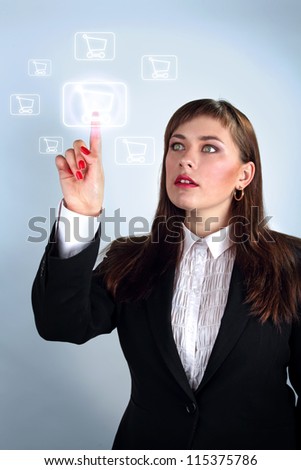 Business Woman Pressing a Touchscreen Button