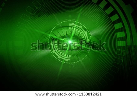 Female eye on a dark abstract background with holograms, a flash of light by a laser