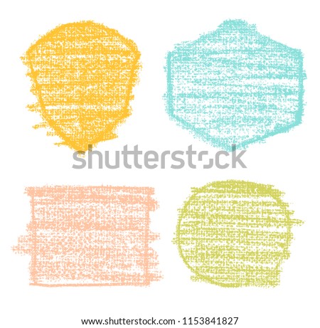 Vector bright pastel design elements on the chalkboard. Set of hand drawn colorful coal objects for design use. Vector art illustration grunge scratches, dust, stains, frames.