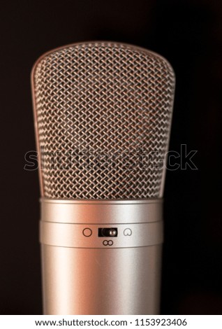 Sound recording studio large diaphragm voice microphone for voiceover, singing and instruments.