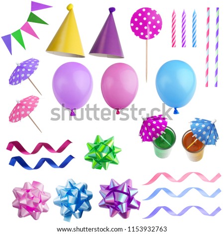 Set of birthday party elements isolated on white