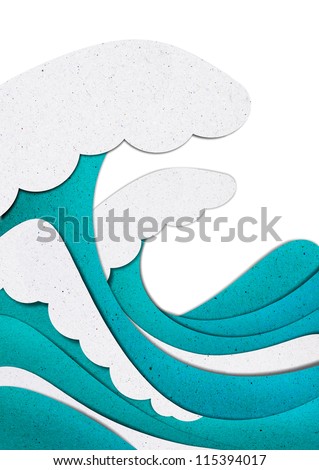 Wave recycled paper craft on white background