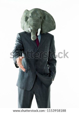Businessman with head of elephant on white background.