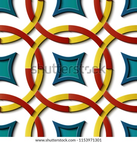 Seamless relief sculpture decoration retro pattern colorful round cross frame chain geomettry line kaleidoscope. Ideal for greeting card or backdrop template design