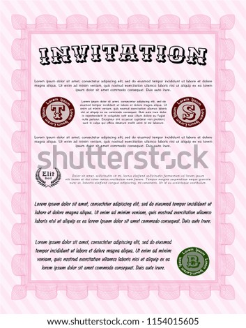Pink Retro invitation template. Vector illustration. Easy to print. Retro design. 