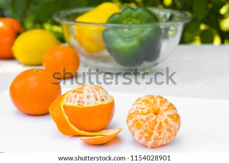 bright colorful ripe juicy fruits and vegetables cooking recipe ingredients isolated on white cooking kitchen table background. healthy vegetarian nutrition food wallpaper. mandarins, bulgarian pepper