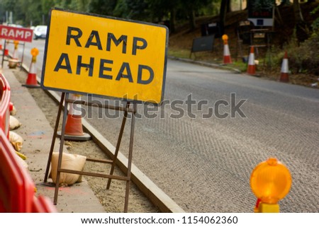 Ramp ahead roadworks sign on UK road