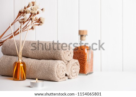 Beautiful spa background on a light background. Day spa nature Products. - Image   
