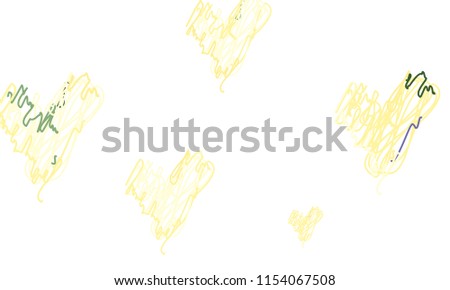 Hand Draw, Embroidered, Stylish Green, Blue and Yellow Hearts of Different Size on White Background