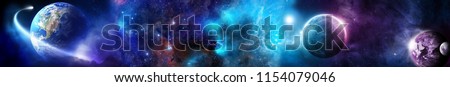 Space scene with planets, stars and galaxies. Panorama. Horizontal view for a glass panels (skinali). Royalty-Free Stock Photo #1154079046