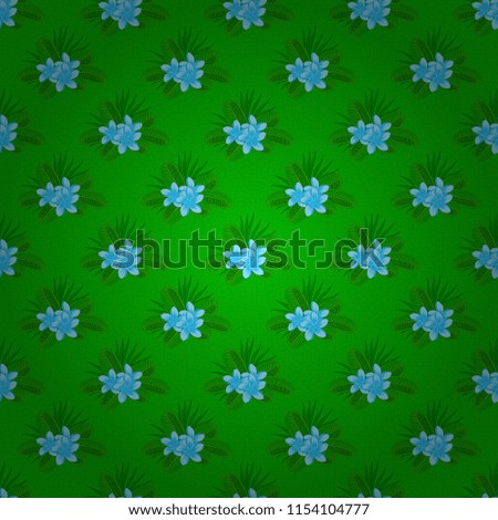 Vector illustration. Ethnic floral seamless pattern in blue and green colors with decorative plumeria flowers.