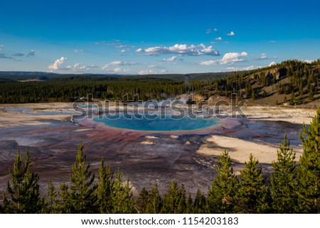 This is the picture of Grand Prismatic Spring in Summer at Yellowstone National Park in Wyoming, USA.