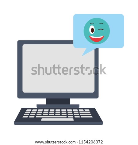 computer with speech bubble and emoji kawaii