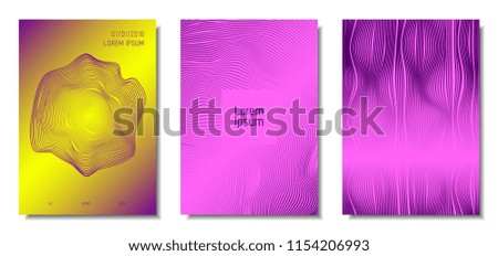 Blue Abstract Covers with Movement Effect. Wave Striped Backgrounds. Geometric Templates Set with Flow Lines. EPS10 Vector Design. 3D Abstract Distortion for Brochure, Magazine, Music Poster, Book.