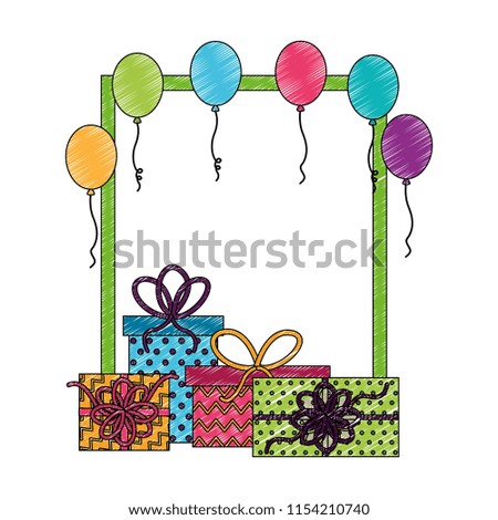 birthday gift boxes balloons frame decoration drawing