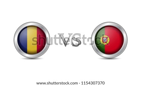 Romania vs portugal flag concept in metal circle badges for international championship football competition 