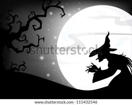 Scary Halloween night with witch silhouette. EPS 10.