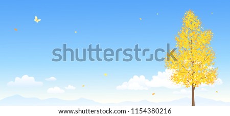 Vector illustration of an autumn tree and sky background
