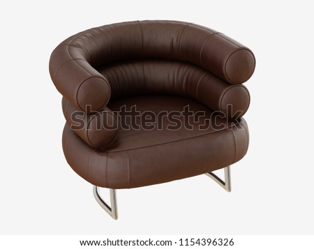 Soft brown leather chair with a backrest from the cylinders 3d rendering